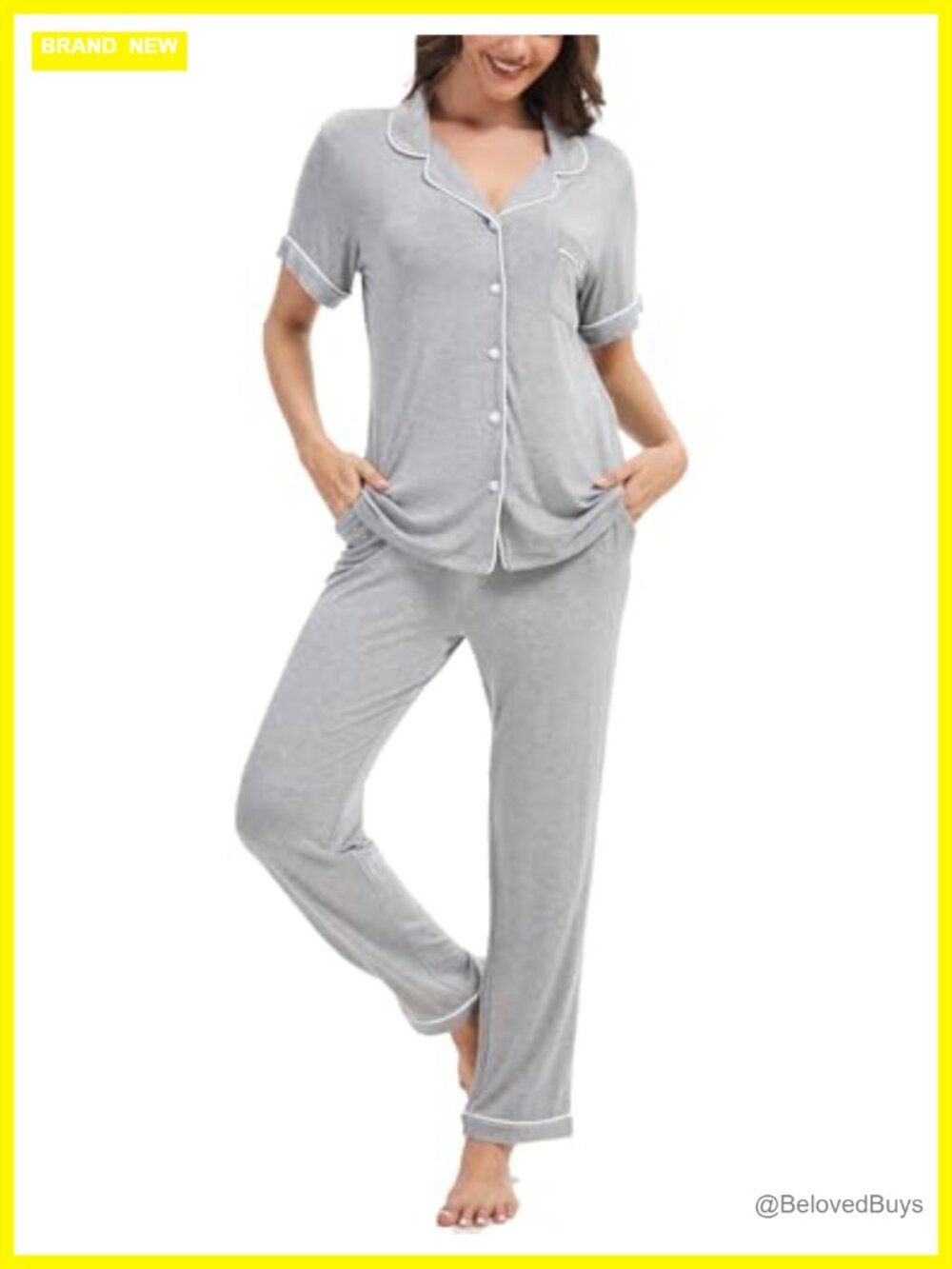 Women's Pajama Set Viscose Spandex Button Down Short Sleeve Lounge 2 Piece